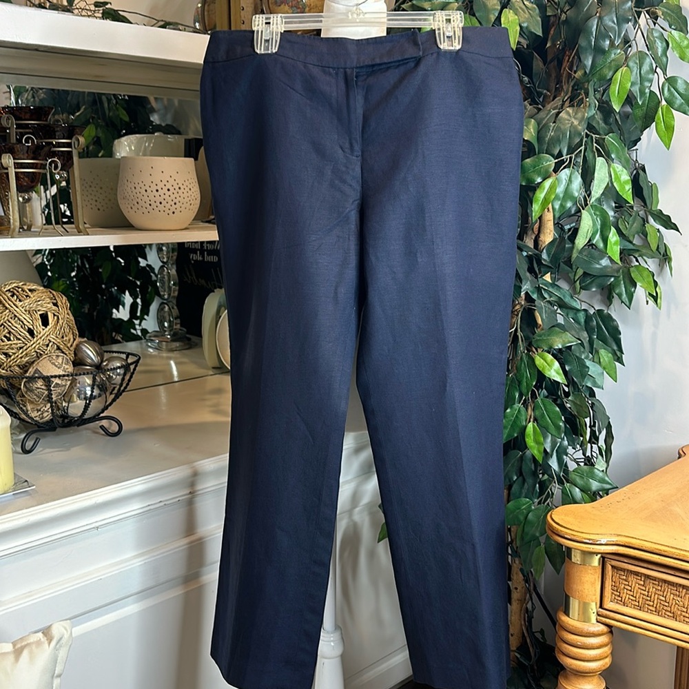 EUC Women’s Tahari Arthur S. Levine Linen Blend Fulled Lined Navy Trousers, 14P